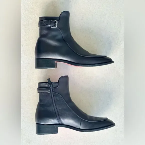 CHRISTIAN LOUBOUTIN Calfskin Ecritoir Black Flat Ankle Boots size 38 - Picture 8 of 12